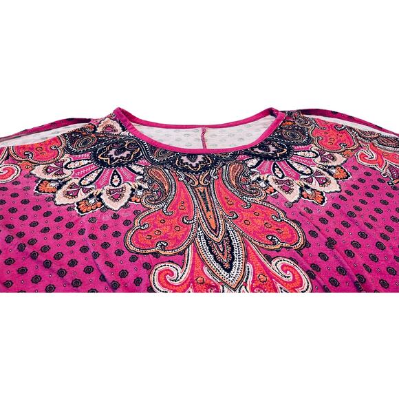 LANE BRYANT KAFTAN/KIMONO COLD SHOULDER TOP WOMENS, 14/16-PINK BROWN ORANGE ABST - Picture 2 of 12
